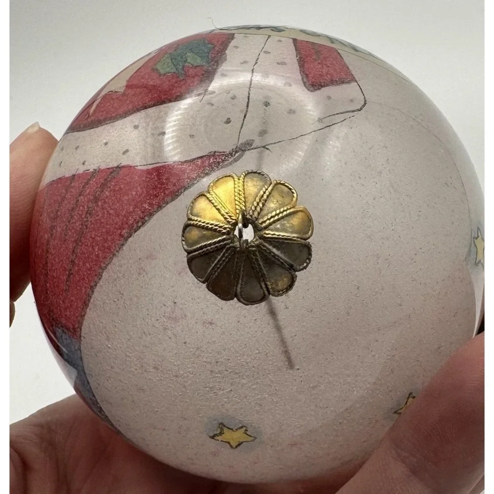 Vintage Reverse Inside Hand Painted Folk Art Santa Glass Ornament Ball 80-90's